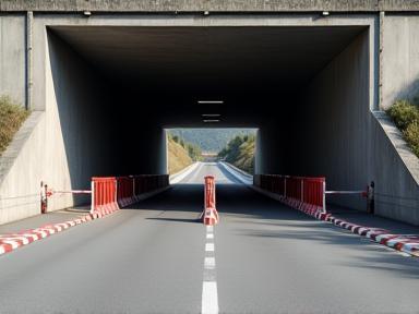 Einfahrt in einen österreichischen Tunnel mit Mautschranke